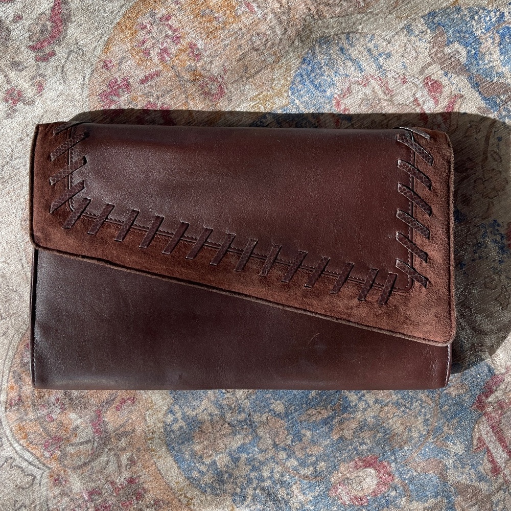Vintage 80's brown leather large clutch